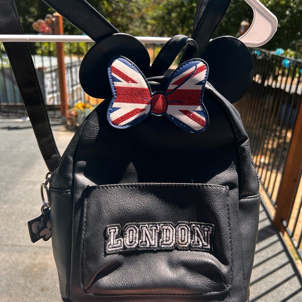 Disney Black Mini Backpack with Union Jack Bow Accent